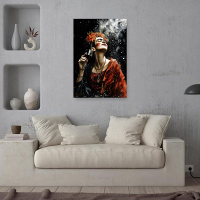 Joyeuse femme, vin rouge, élégant, portrait contemporain, fleur, art mural