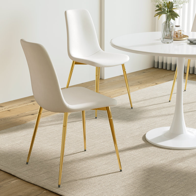 5 - Piece Pedestal Dining Set, White, White/Gold