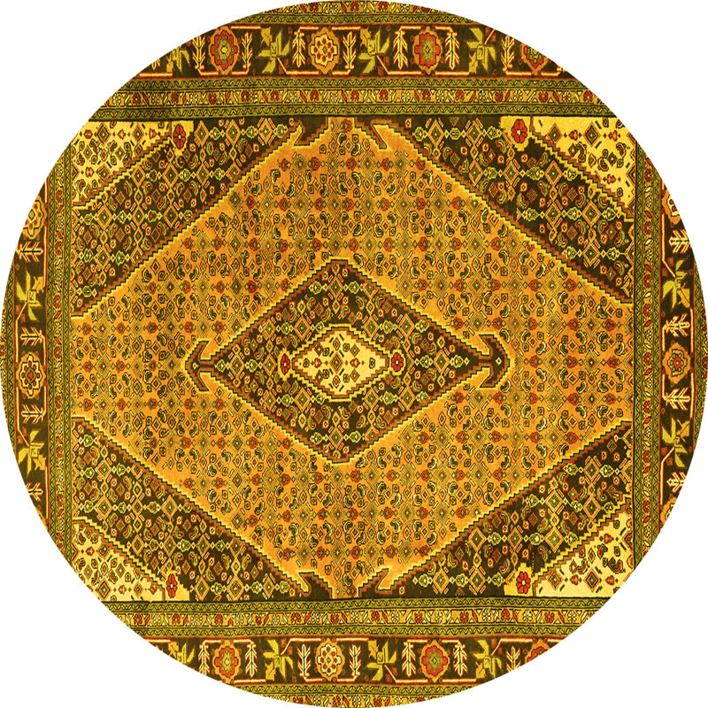 Tapis traditionnels jaunes 1172 lavables à la machine, Rond 4 pi