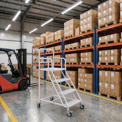 4 Steps Ladder with 880LBs Load Capacity,Rolling Stairs,Industrial & Warehouse Step Ladder for Garage,Storage Facility