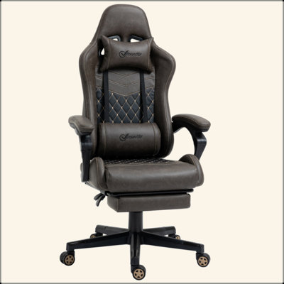 Racing Gaming Chair Diamond PU Leather Office Gamer Chair High Back Swivel Recliner With Footrest, Lumbar Support, Adjustable Height, Brown