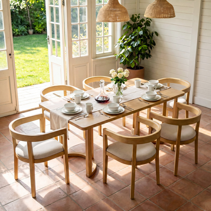 Ensemble de salle à manger 7 pièces, table rectangulaire et 6 chaises rembourrées à dossier arrondi, style scandinave, pour salle à manger et cuisine