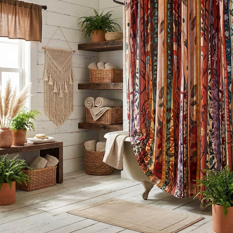 Rideau de douche simple à motif floral, 72 po x 70 po