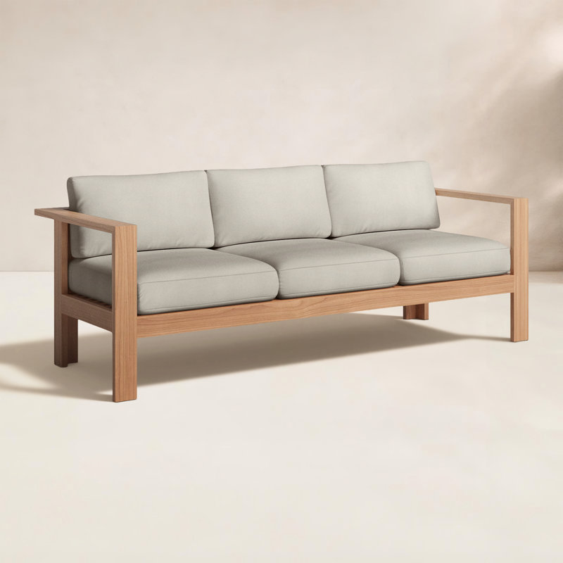 Ando Teak Patio Sofa with Sunbrella Cushions, Cast Silver Sunbrella®