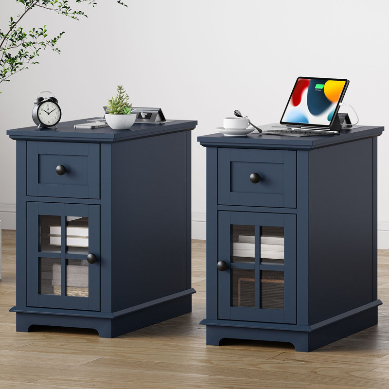 Ensemble de tables de bout avec plateau et rangement Antrea, Noir, 2