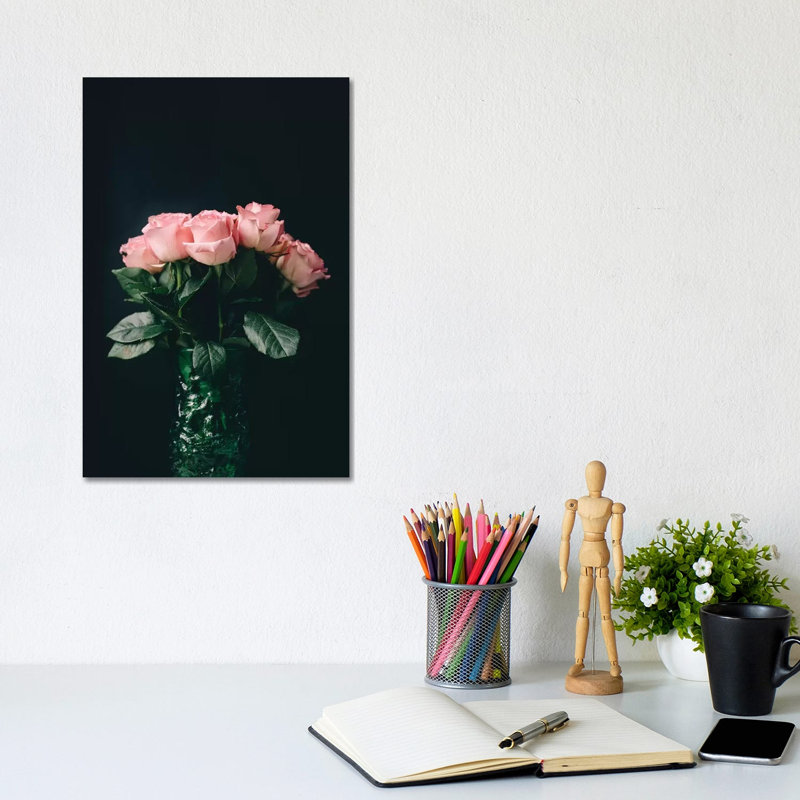 Pink Roses On Black II by Chelsea Victoria - Wrapped Canvas Print, 20.32 cm H x 30.48 cm W