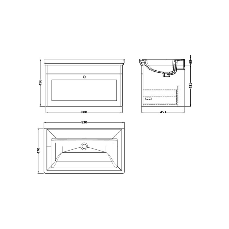 Classique 830mm Single Bathroom Vanity with Drop In Vitreous China Basin, Satin Anthracite