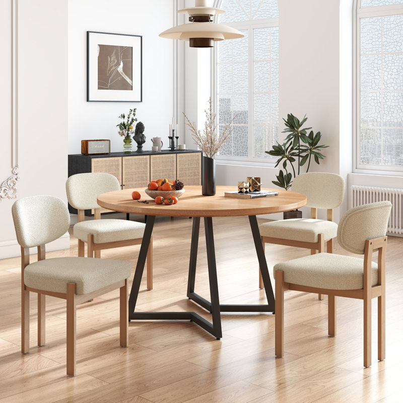 Ensemble de table de salle à manger 47,2 pouces, Beige, Noir, Naturel / bois