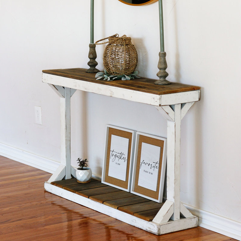 Distressed White and Brown Reclaimed Wood Console Table