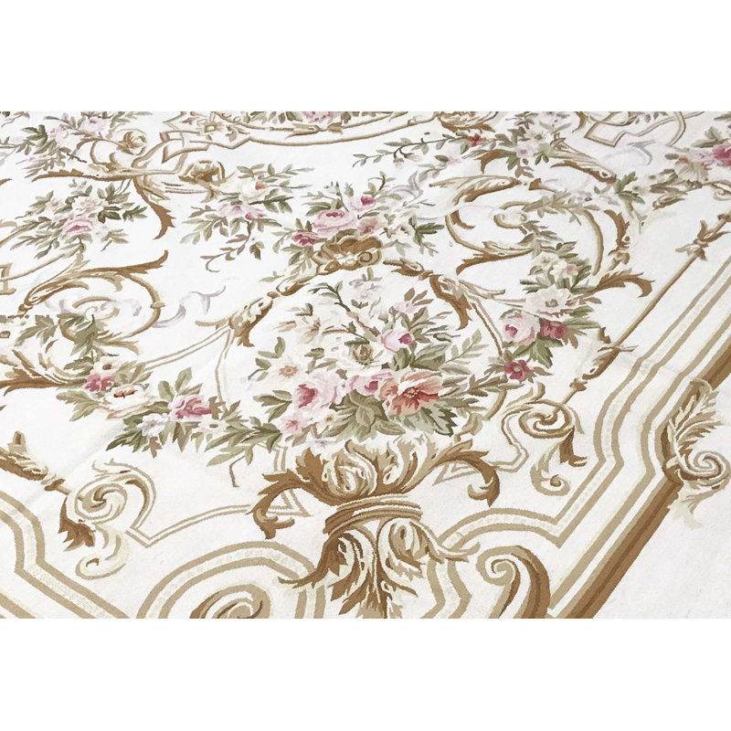 Tapis ivoire et ivoire noué à la main de haute qualité