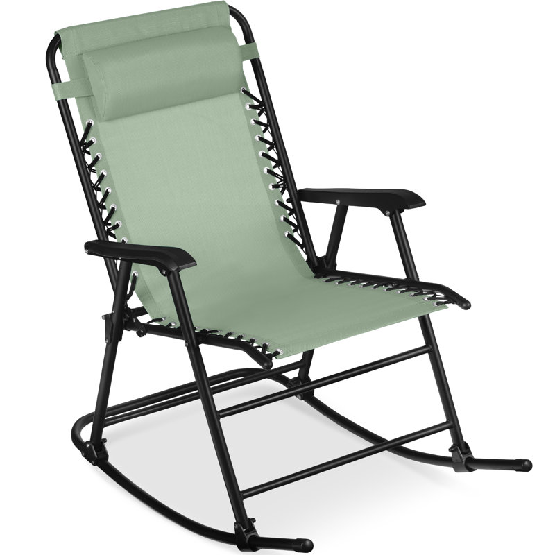 Folding Outdoor Zero Gravity Rocking Lounge Chair W/ Headrest Pillow, Green
