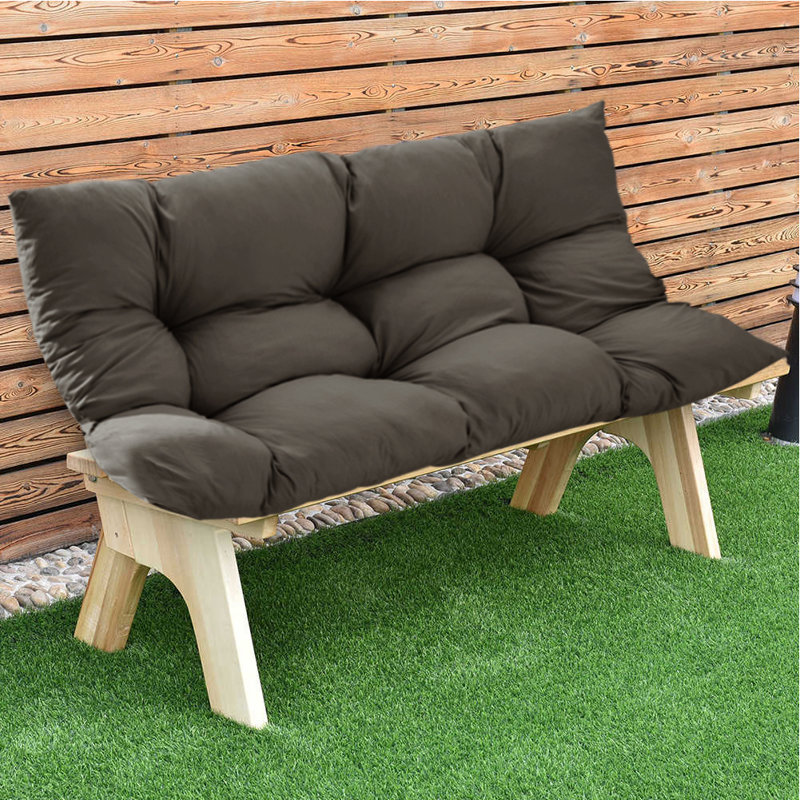Garden Bench Seat and Back Cushion, 15cm H x 120cm L x 80cm W, Dark Grey