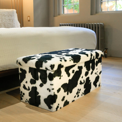 Repose-pieds rectangulaire avec rangement en fausse fourrure Go-Poufs | 30 po x 15 po x 15 po