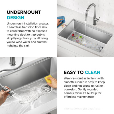 KRAUS Fairlane 32” Undermount Workstation Single Bowl 18-Gauge Stainless Steel Kitchen Sink with Accessories