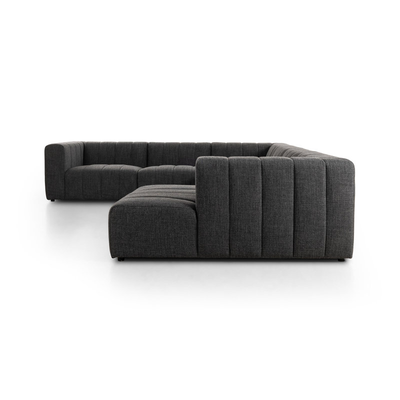 Langham Channeled 6 - Piece Sectional, Left Hand Facing, 28" H x 157" W x 129" D, Fayette Cloud Polyester Blend