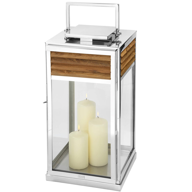 25cm Stainless Steel Tabletop Lantern, 60cm H x 30cm W x 30cm D