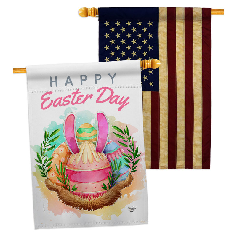 Drapeau de maison en polyester 3 côtés 3 pi x 2 pi 3 pi Happy Bunny Eggs