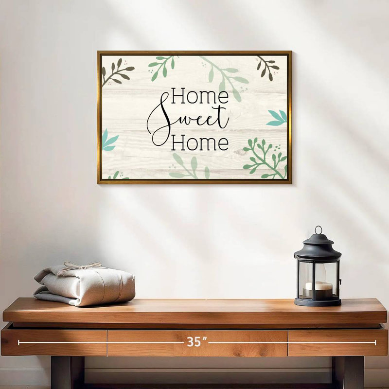 Panneau mural Home Sweet Home, Cadre flottant doré, 19 po x 13 po