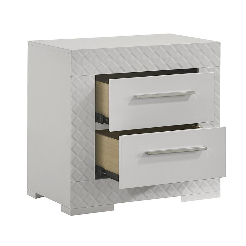 Table de chevet 2 tiroirs en bois blanc Blanca