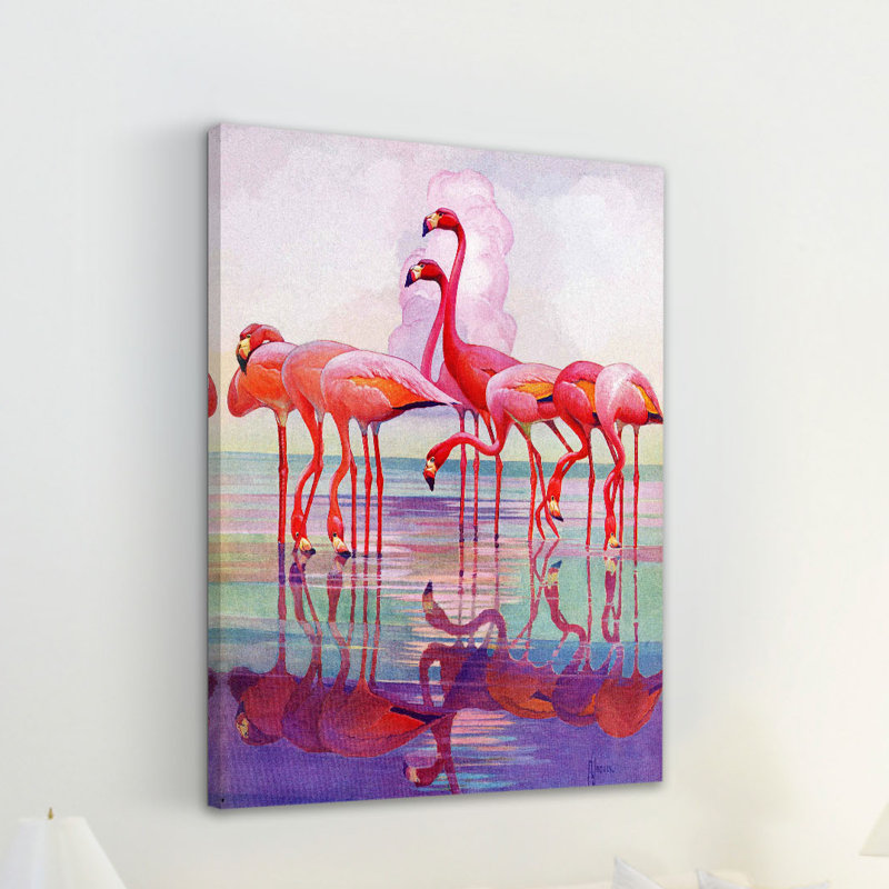 Large Pink Flamingos Canvas Art with Wooden Frame