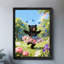 Art mural rétro noir, petit ours mignon jouant avec des papillons, impressions encadrées de style rétro-523360325