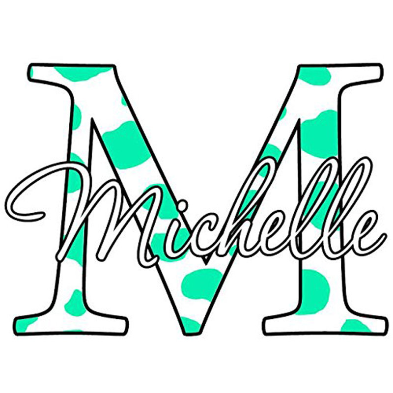 Décalcomanie murale nom imprimé monogramme, H 18 po x l 18 po x P 0,01 po, Turquoise, Oui