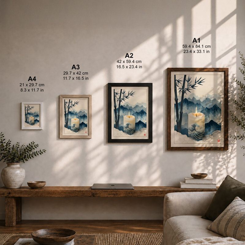 Candlelit Meditation Japandi - Framed Print, A4 - 29.7 x 21.0 cm, Black