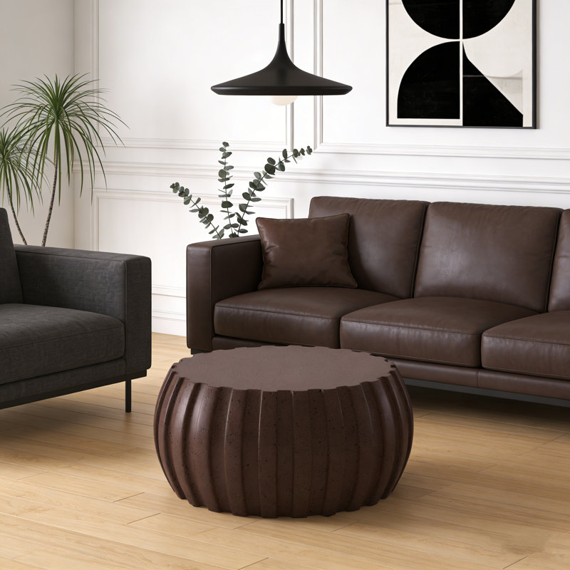 Table basse imperméable moderne de 35,43 po, conception en ciment durable MgO, compatible intérieur et extérieur (brun), Brun