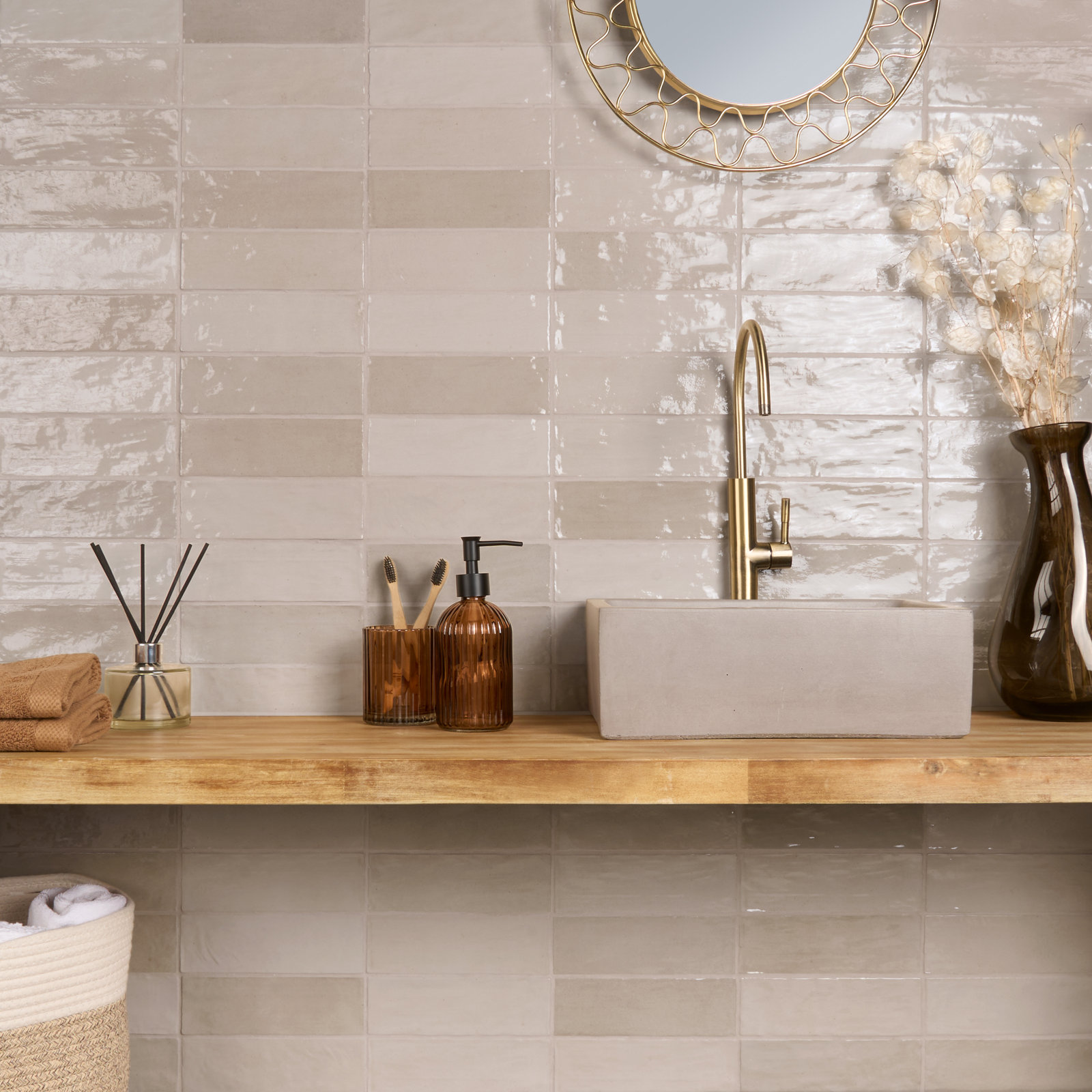 Karma 3" x 8" Ceramic Subway Wall Tile, Beige