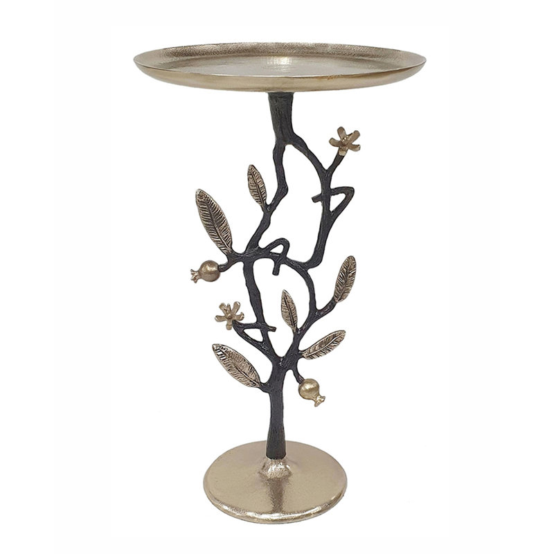 Table d'appoint 13,8 x 13,8 x 24 po en aluminium noir et doré avec un design délicat de grenade