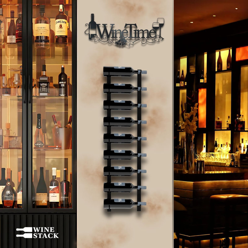 Support à vin mural en métal 9 bouteilles Wine Stack, H 8,5 po x l 35,75 po x P 5 po
