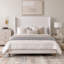 Lit tapissier avec tête de lit haute de 55 po et toile ivoire texturée-5110146