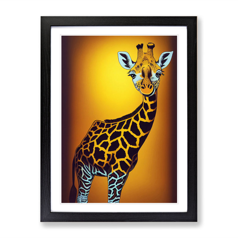 Young Giraffe - Single Picture Frame Painting, Black, 34cm H x 25cm W x 2cm D