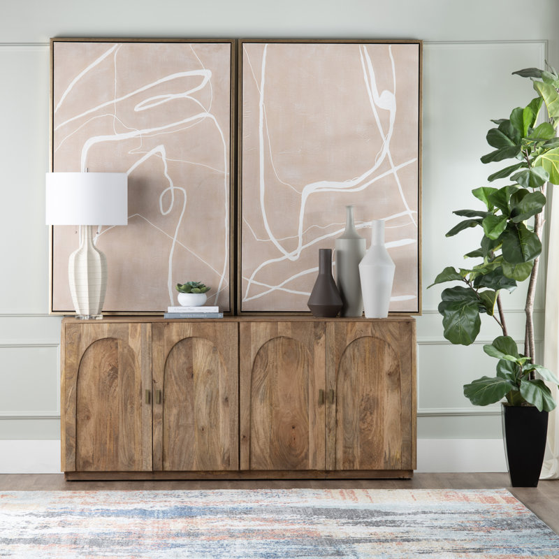 Crédence média 74 po en bois massif brun 4 portes