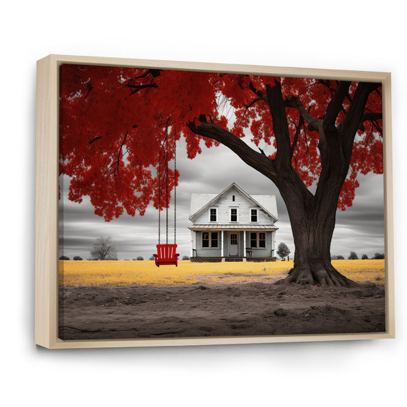 Masazumi " Farmhouse Red And Grey Harmony III ", 16" H x 32" W, Cadre naturel flottant