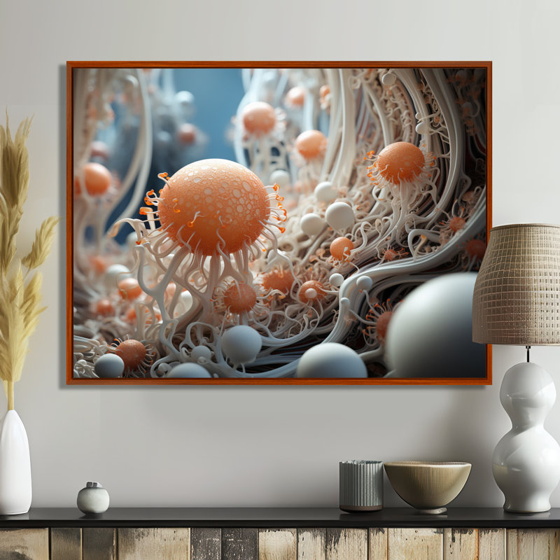 Microcosmos Geography - Abstract Landscape, art mural, H 12 po x l 20 po, Cadre flottant brun