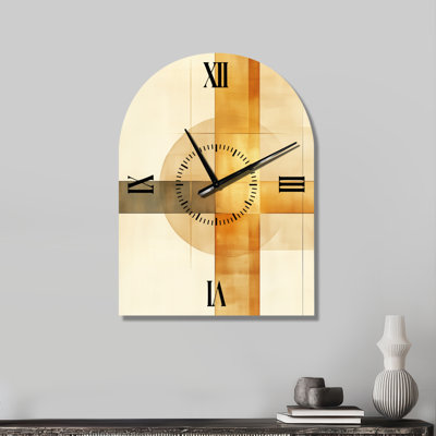Intersection I Golden - Horloge murale Art déco en forme d'arche, imprimée sur métal