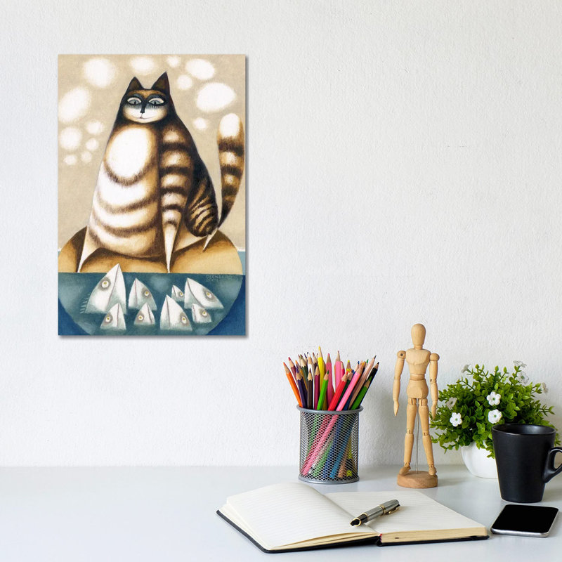 Fish And Big Cat - Wrapped Canvas Painting, 30.48cm H x 20.32cm W x 1.905cm D