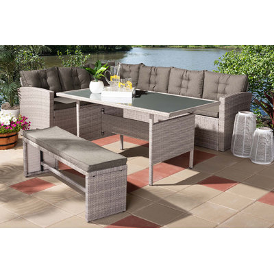 Ensemble de conversation modulaire en rotin 3 pièces avec coussins