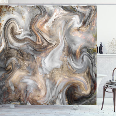 Ellisburg Abstract Shower Curtain with Hooks Included