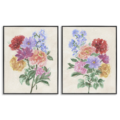 Fleurs printanières sur parchemin, ensemble de 2 giclées encadrées, design par June Erica Vess