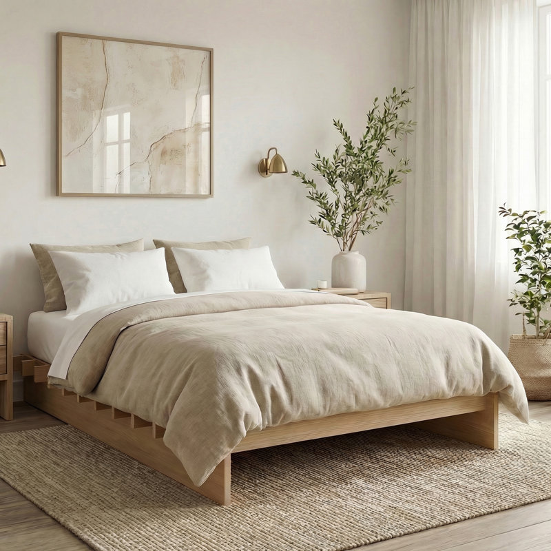 Minimalist Natural Style Mortise-and-tenon Bed Frame, King