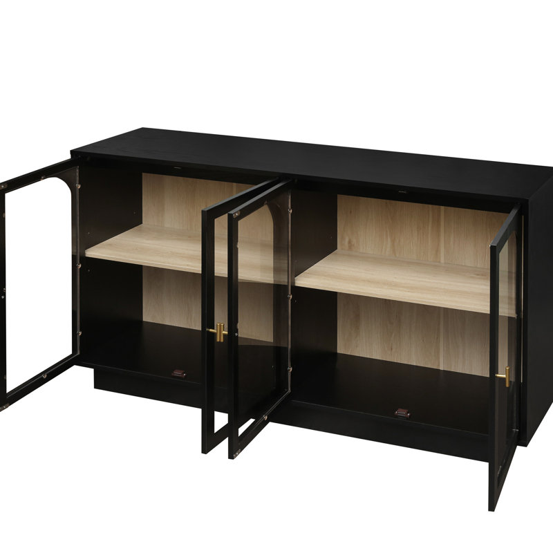Armoire de rangement de salon avec porte en acrylique et patins antidérapants - Noir