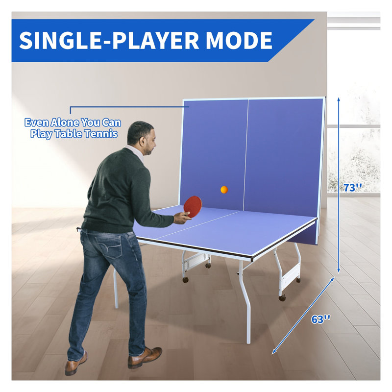 Table de tennis de table pliable 9 pieds avec design portatif et surface de jeu en bois aggloméré bleu