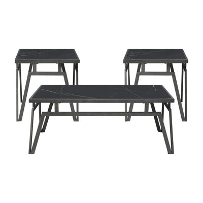3Pc Occasional Table : Black Sintered Stone & Metal For A Modern Living Room Fashionable Home