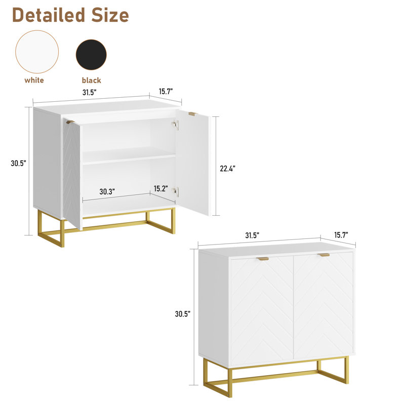 Buffet moderne avec rangement, armoire d'appoint en bois avec portes à chevrons et tablette réglable, console, Blanc