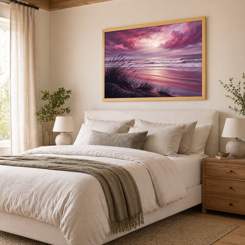 Art mural en bois naturel sur toile, pour le salon, la chambre à coucher, le bureau ou le vestibule - Décoration murale décorative avec coucher de soleil