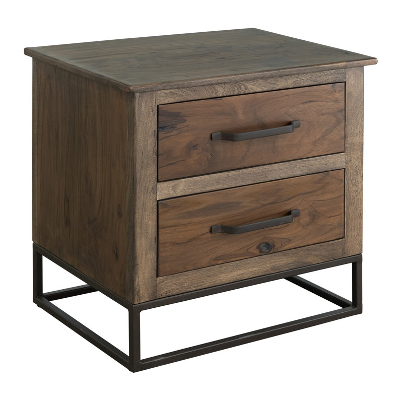 Table de chevet Tacey, 2 tiroirs, bois de manguier brun rustique, 27 pouces