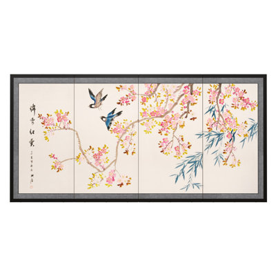 Birds and Blossoms Handpainted Silk Screen