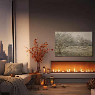 1pc Framed Wall Art Canvas Painting Jesus Herding Sheep, Flocks and Olive Trees, Religious Impressionism Decor Print Vintage Wall Poster Home Decor Perfect Gift for Modern Artwork For Bedroom Living Room